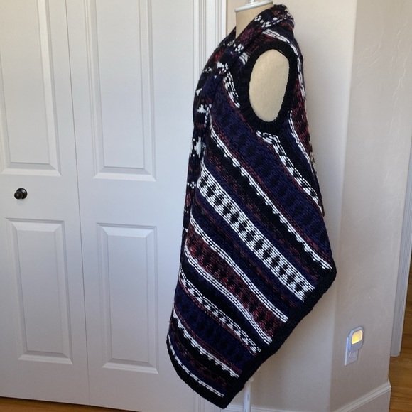 Loft Alpaca blend Sweater Vest Poncho Womens S purple black Folklore Nordic warm - Picture 4 of 9